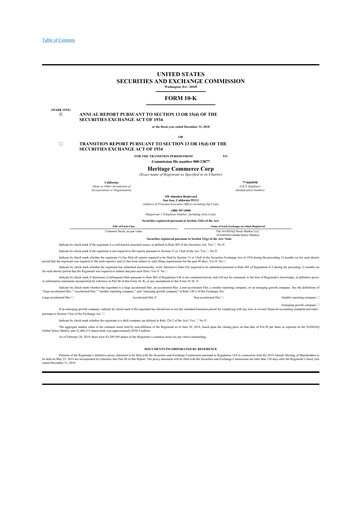 Thumbnail Heritage Commerce 10-K Annual Report 2018