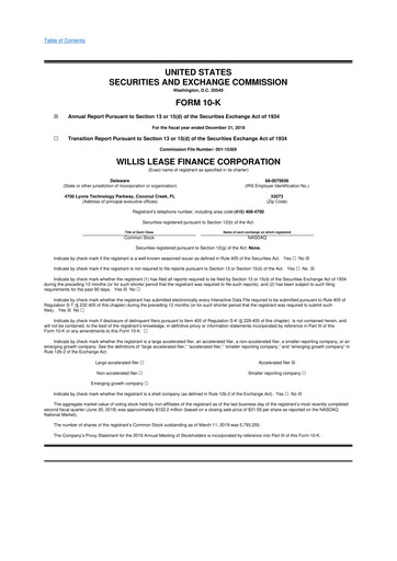 Thumbnail Willis Lease Finance Corporation 10-K Annual Report 2018