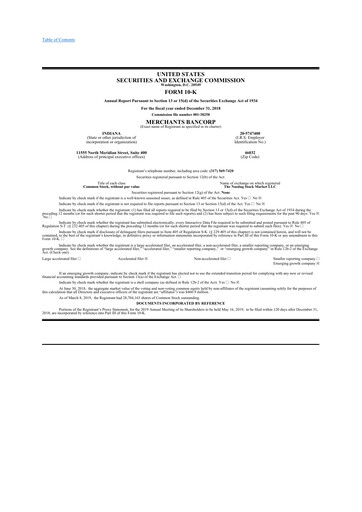 Thumbnail Merchants Bancorp 10-K Annual Report 2018