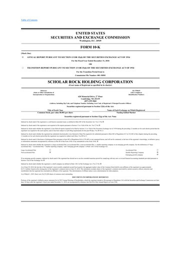 Thumbnail Scholar Rock Holding 10-K Annual Report 2018