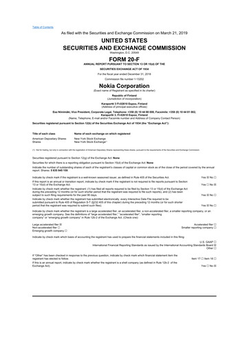 Miniature Nokia 20-F Rapport annuel 2018