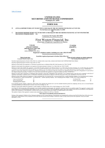 Thumbnail First Western Financial 10-K Annual Report 2018