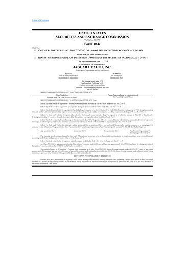 Thumbnail Jaguar Health 10-K Annual Report 2018