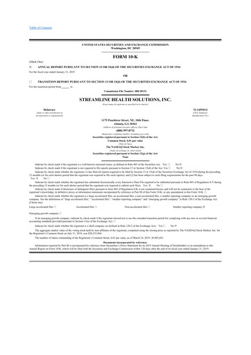 Thumbnail Streamline Health Solutions 10-K Annual Report 2018