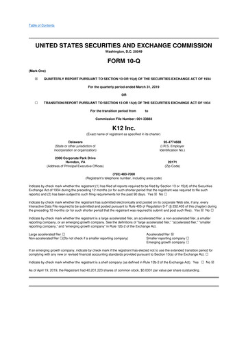 Thumbnail Stride (K12 Education)
 10-Q Quarterly Report FY2019 