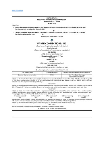 Thumbnail Waste Connections 10-Q Quarterly Report FY2019 