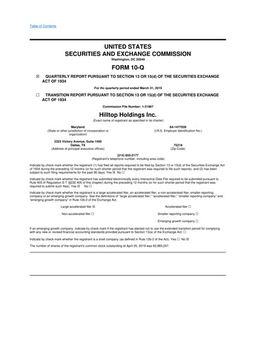 Miniature Hilltop Holdings 10-Q Rapport trimestriel 2019 