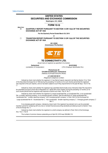 Thumbnail TE Connectivity
 10-Q Quarterly Report FY2019 