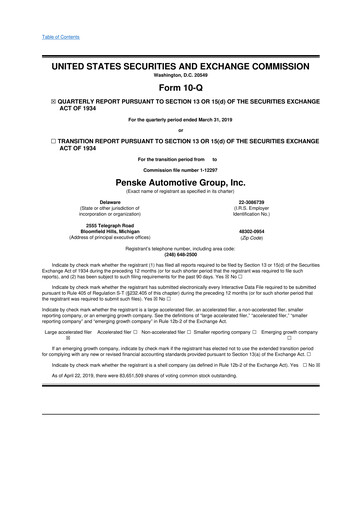 Thumbnail Penske Automotive Group 10-Q Quarterly Report FY2019 