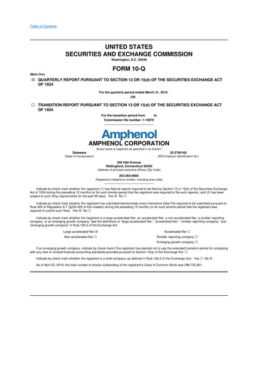 Thumbnail Amphenol 10-Q Quarterly Report FY2019 