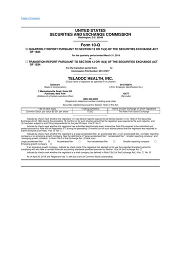 Thumbnail Teladoc Health
 10-Q Quarterly Report FY2019 