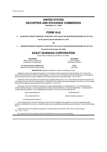 Miniature Exact Sciences 10-Q Rapport trimestriel 2019 
