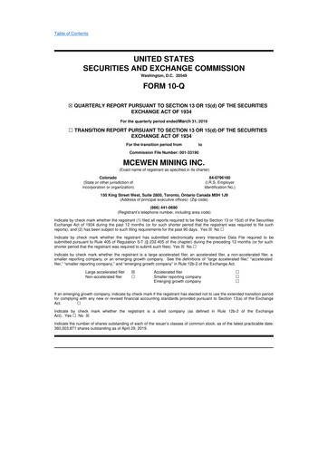Thumbnail McEwen Mining 10-Q Quarterly Report FY2019 
