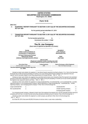 Thumbnail St. Joe Company
 10-Q Quarterly Report FY2019 
