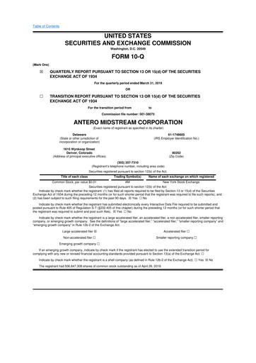 Thumbnail Antero Midstream
 10-Q Quarterly Report FY2019 