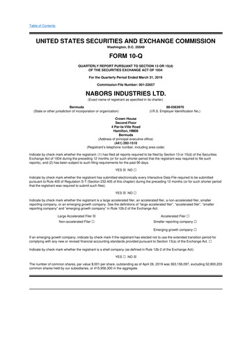 Miniature Nabors Industries
 10-Q Rapport trimestriel 2019 