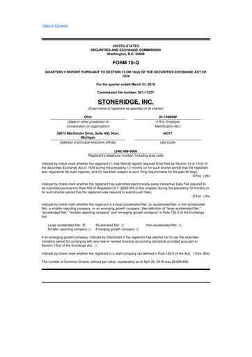 Thumbnail Stoneridge 10-Q Quarterly Report FY2019 
