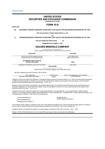 Miniature Golden Minerals
 10-Q Rapport trimestriel 2019 