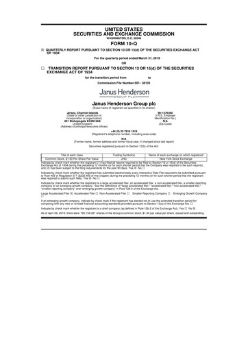 Miniature Janus Henderson
 10-Q Rapport trimestriel 2019 