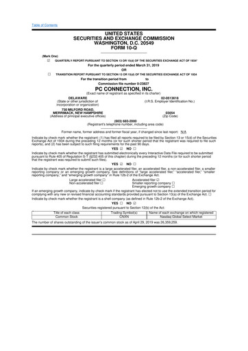 Miniature PC Connection
 10-Q Rapport trimestriel 2019 