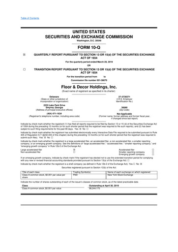 Thumbnail Floor & Decor

 10-Q Quarterly Report FY2019 