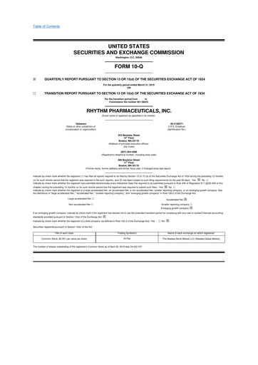Vorschaubild Rhythm Pharmaceuticals 10-Q Quartalsbericht 2019 