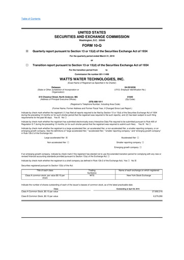 Miniature Watts Water Technologies
 10-Q Rapport trimestriel 2019 