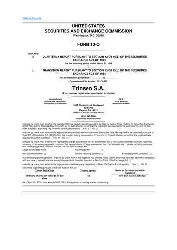 Miniature Trinseo 10-Q Rapport trimestriel 2019 