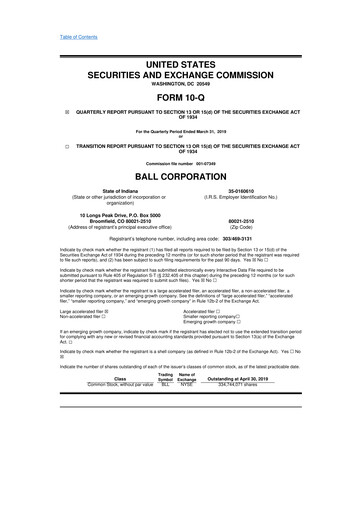 Vorschaubild Ball Corporation
 10-Q Quartalsbericht 2019 