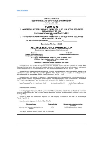 Vorschaubild Alliance Resource Partners 10-Q Quartalsbericht  