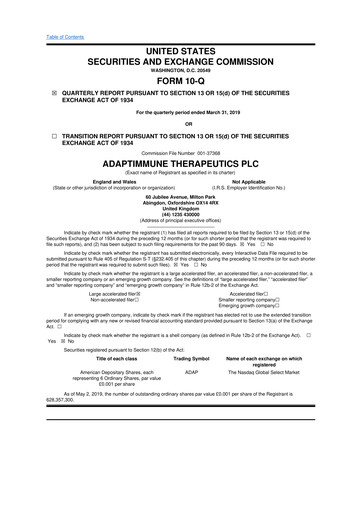 Thumbnail Adaptimmune Therapeutics 10-Q Quarterly Report FY2019 