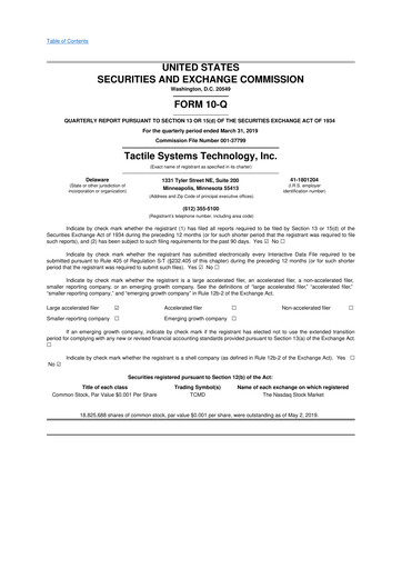 Thumbnail Tactile Medical 10-Q Quarterly Report FY2019 