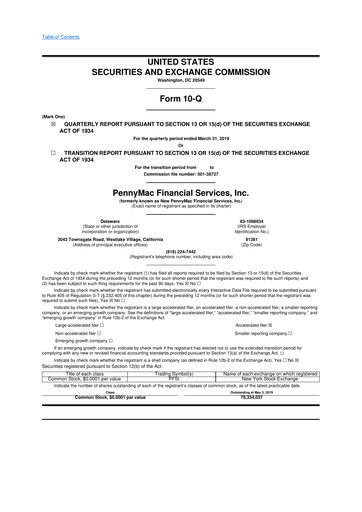 Miniature PennyMac Financial Services 10-Q Rapport trimestriel 2019 