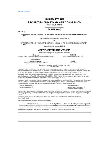 Thumbnail Veeco
 10-Q Quarterly Report FY2019 