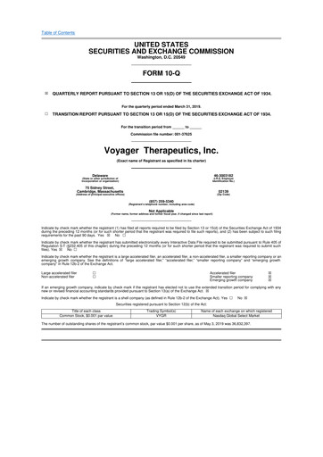 Thumbnail Voyager Therapeutics
 10-Q Quarterly Report FY2019 