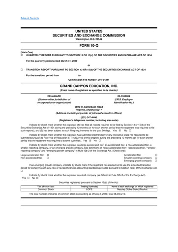 Vorschaubild Grand Canyon Education 10-Q Quartalsbericht  