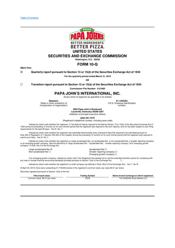 Thumbnail Papa John's Pizza
 10-Q Quarterly Report FY 