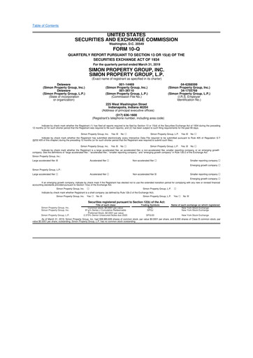 Thumbnail Simon Property Group 10-Q Quarterly Report FY 