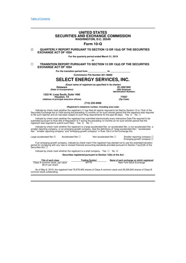 Thumbnail Select Water Solutions 10-Q Quarterly Report FY2019 