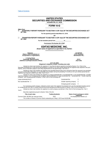 Vorschaubild Editas Medicine
 10-Q Quartalsbericht 2019 