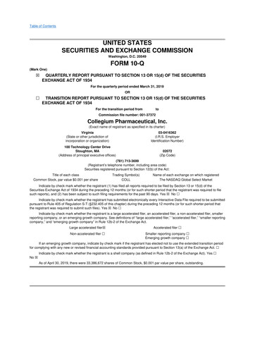Thumbnail Collegium Pharmaceutical
 10-Q Quarterly Report FY2019 