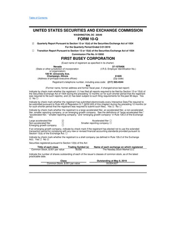 Thumbnail First Busey 10-Q Quarterly Report FY2019 