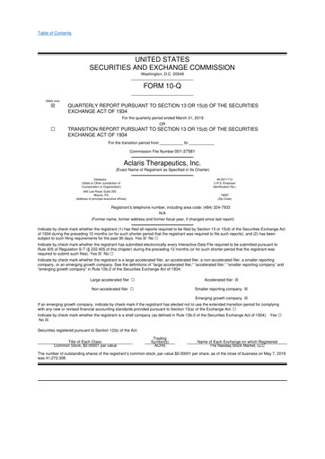Thumbnail Aclaris Therapeutics 10-Q Quarterly Report FY2019 