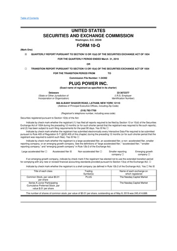 Thumbnail Plug Power 10-Q Quarterly Report FY2019 