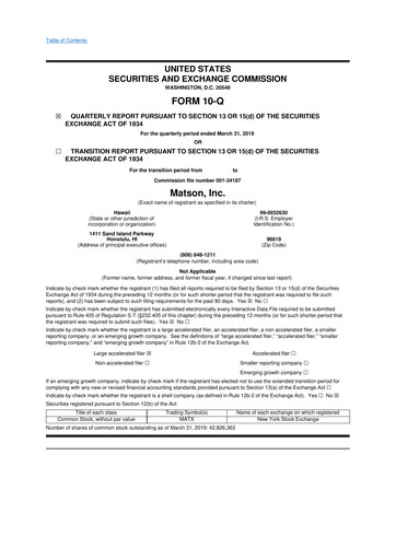 Thumbnail Matson 10-Q Quarterly Report FY2019 