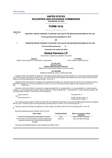 Thumbnail Global Partners LP 10-Q Quarterly Report FY2019 