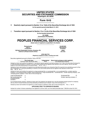 Vorschaubild Peoples Financial Services 10-Q Quartalsbericht 2019 