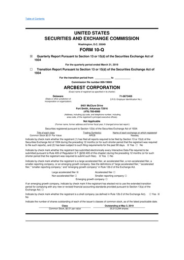 Thumbnail ArcBest 10-Q Quarterly Report FY2019 