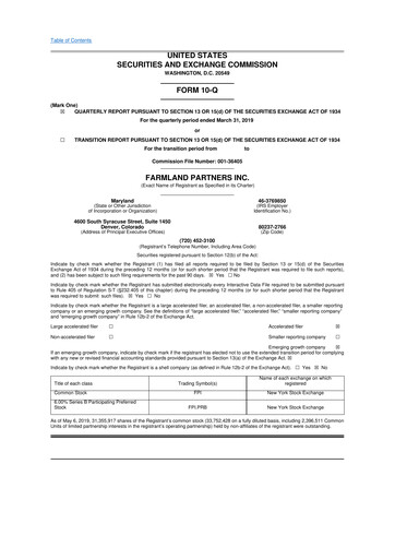 Thumbnail Farmland Partners
 10-Q Quarterly Report FY2019 