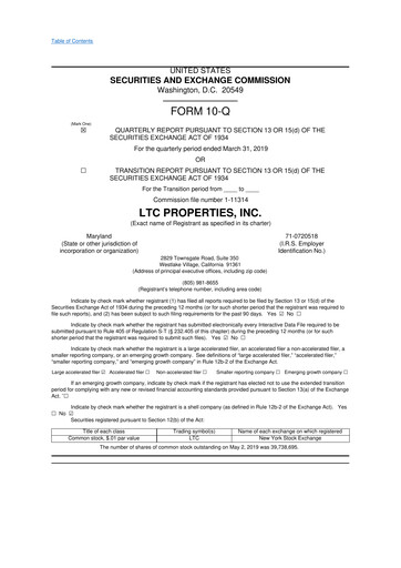 Thumbnail LTC Properties 10-Q Quarterly Report FY2019 
